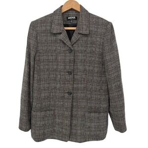 Kasper Career Blazer Brown Basketweave Textured 3 Button Jacket Size 12P